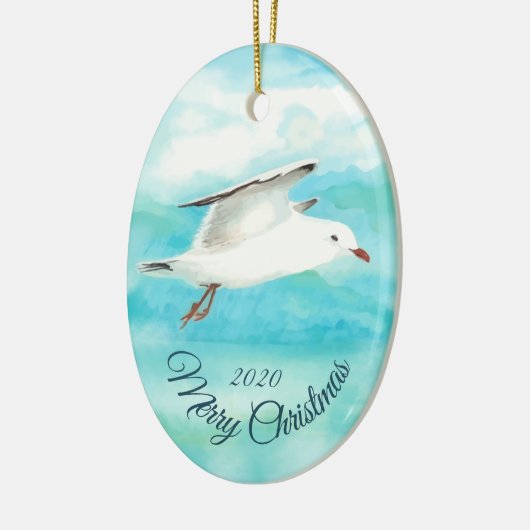 Aangepast kerstfeest Waterverf zeevogel Keramisch Ornament (Links)