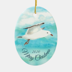 Aangepast kerstfeest Waterverf zeevogel Keramisch Ornament
