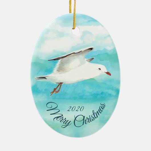 Aangepast kerstfeest Waterverf zeevogel Keramisch Ornament (Achterkant)