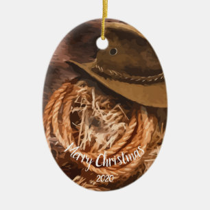 Aangepast kerstfeest Western Cowboy Pet Lariat Keramisch Ornament