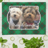 Aangepast kerstfoto-Lijst rood en groen geplakt Theedoek (Gevouwen)