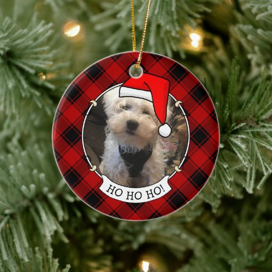 Aangepast kerstfoto-Lijst rood en zwart speldenpak Keramisch Ornament (Boom)