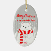 Aangepast kerstkaartje Beer Cute Sister Keramisch Ornament (Rechts)