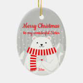 Aangepast kerstkaartje Beer Cute Sister Keramisch Ornament (Achterkant)