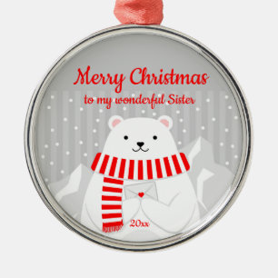 Aangepast kerstkaartje Beer Cute Sister Metalen Ornament