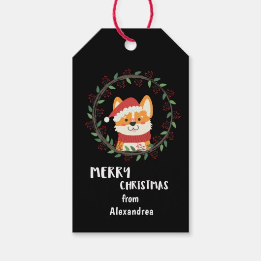 Aangepast kerstkerstkerstkerstkerstpuppy Dog Cadeaulabel (Voorkant)