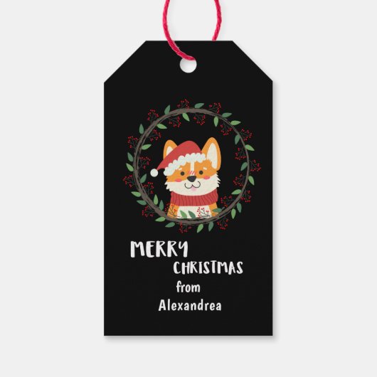 Aangepast kerstkerstkerstkerstkerstpuppy Dog Cadeaulabel (Achterkant)