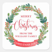 Aangepast, Kerstkrans, Script, Festive Vierkante Sticker (Voorkant)