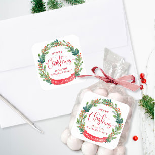 Aangepast, Kerstkrans, Script, Festive Vierkante Sticker