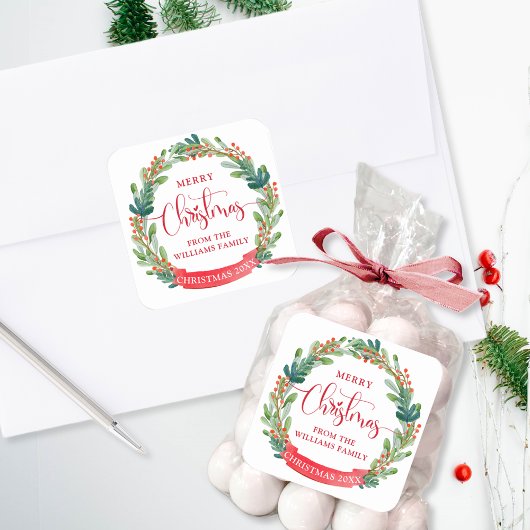 Aangepast, Kerstkrans, Script, Festive Vierkante Sticker