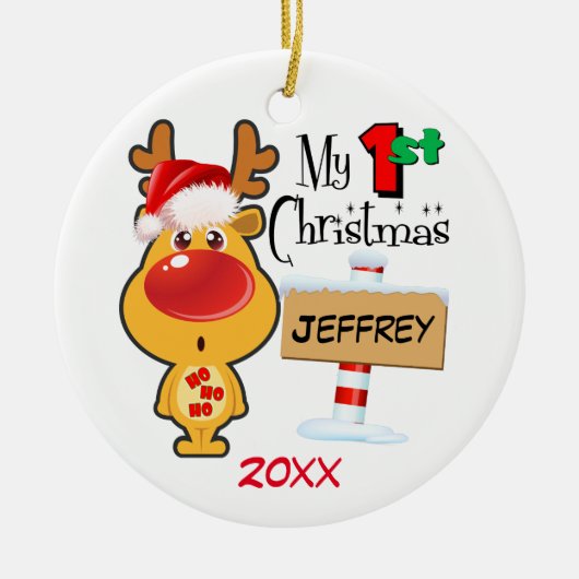 Aangepast kerstrenrenrendiertje voor baby's keramisch ornament (Voorkant)