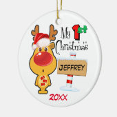 Aangepast kerstrenrenrendiertje voor baby's keramisch ornament (Links)