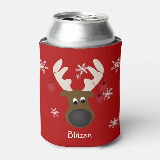 Aangepast kerstrenrenrengeld voor Blitzen Blikjeskoeler (Blikje Voorkant)
