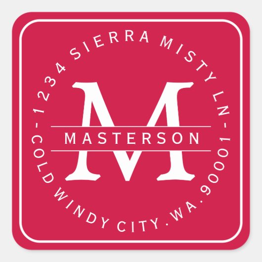 Aangepast kerstretouradres voor Monogram Vierkante Sticker (Voorkant)