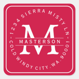 Aangepast kerstretouradres voor Monogram Vierkante Sticker