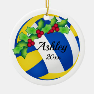 Aangepast kerstsierblauw Volleyball - Geel Keramisch Ornament
