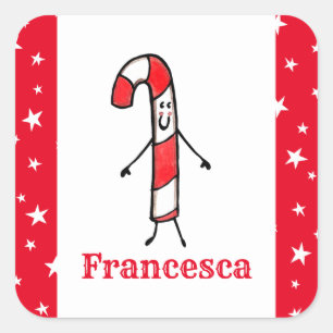 Aangepast kerstsnoepriet voor Cute Vierkante Sticker