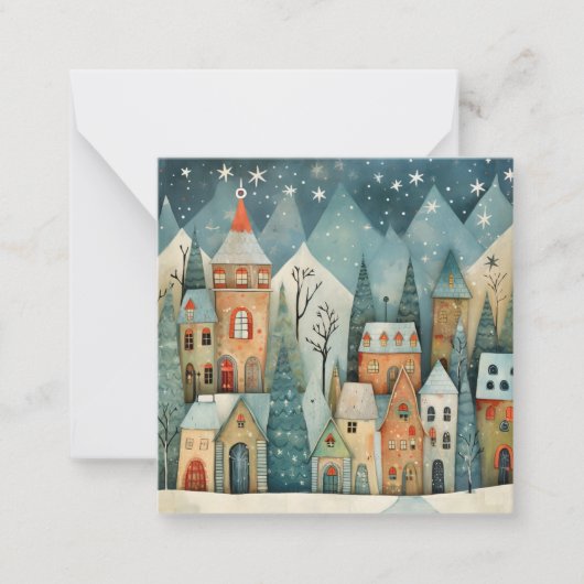 Aangepast Kerststadje Notitiekaartje (Voorkant)