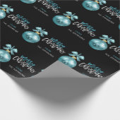 Aangepast kerstTurquoise Blue Black Ornament Cadeaupapier (Hoek)