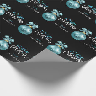 Aangepast kerstTurquoise Blue Black Ornament Cadeaupapier