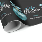 Aangepast kerstTurquoise Blue Black Ornament Cadeaupapier (Rol Hoek)