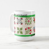 Aangepast Kerstvakantie Vintage Quilt Patroon  Koffiemok (Voorkant links)