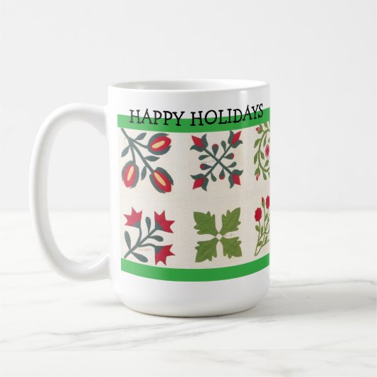 Aangepast Kerstvakantie Vintage Quilt Patroon  Koffiemok (Links)