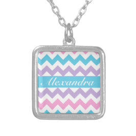 Aangepast Ketting, Turquoise, Roze, Mauve Chevrons Zilver Vergulden Ketting