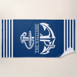 Aangepast keukenanker op blauwe en witte strepen strandlaken