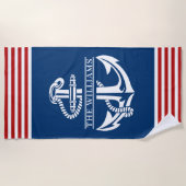 Aangepast keukenanker op rode en witte strepen strandlaken (Voorkant)