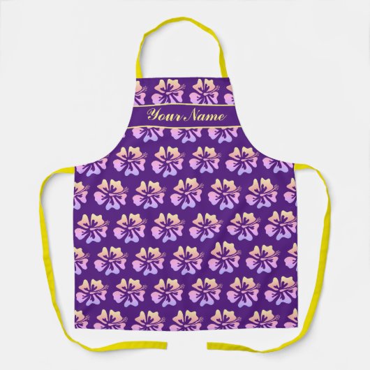 Aangepast keukenplatform met paarse bloemdruk schort (Voorkant)