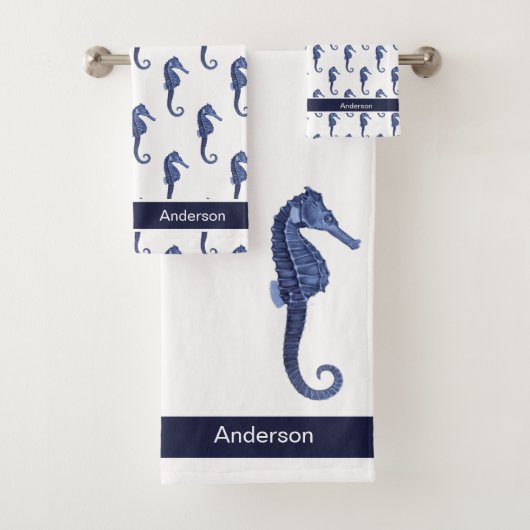 Aangepast keuzeepaardje met blauw Zee op zeezand n Bad Handdoek (Insitu)