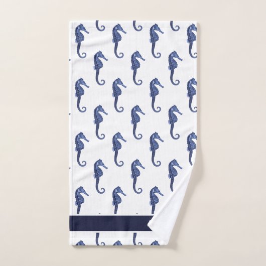 Aangepast keuzeepaardje met blauw Zee op zeezand n Bad Handdoek (Handdoek)
