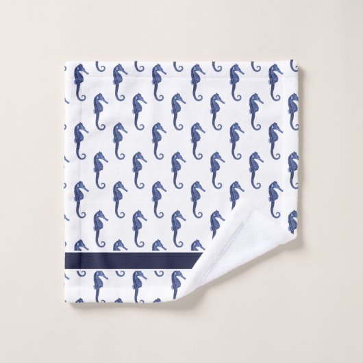 Aangepast keuzeepaardje met blauw Zee op zeezand n Bad Handdoek (Wasdoekje)