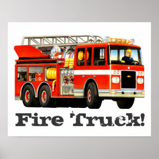 Aangepast Kind Big Red Fire Truck Poster