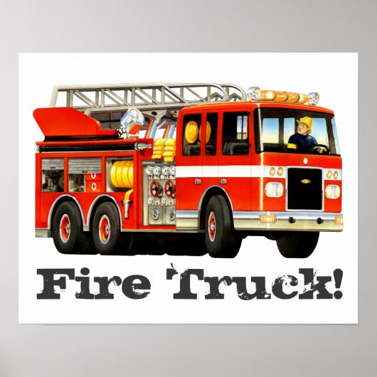 Aangepast Kind Big Red Fire Truck Poster (Voorkant)