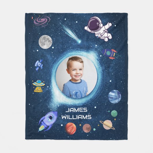 Aangepast Kind Fotonaam Buitengookslangs Fleece Deken (Voorkant)