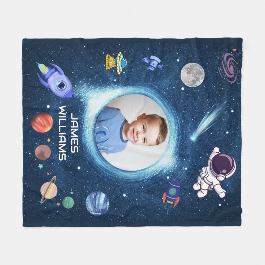 Aangepast Kind Fotonaam Buitengookslangs Fleece Deken (Voorkant (Horizontaal))