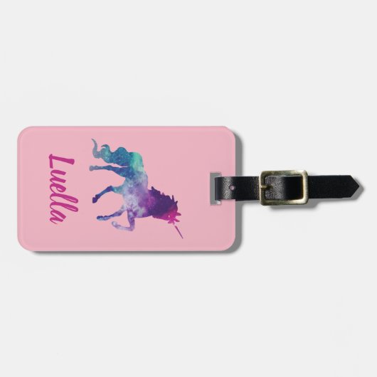 Aangepast Kind Unicorn bagagelabel Cute Pink (Voorkant horizontaal)