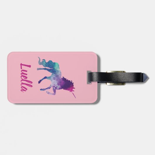 Aangepast Kind Unicorn bagagelabel Cute Pink (Achterkant horizontaal)