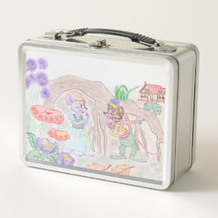 Aangepast Kinder kunstwerk, twee leuke muis, bloem