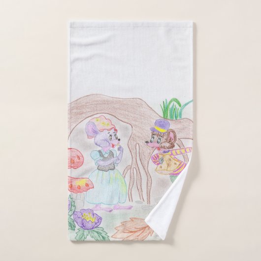 Aangepast Kinder kunstwerk, twee leuke muis, bloem Bad Handdoek (Handdoek)