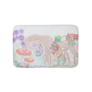 Aangepast Kinder kunstwerk, twee leuke muis, bloem Badmat
