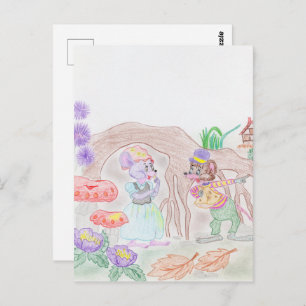 Aangepast Kinder kunstwerk, twee leuke muis, bloem Briefkaart