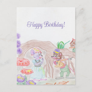 Aangepast Kinder kunstwerk, twee leuke muis, bloem Briefkaart