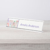 Aangepast Kinder kunstwerk, twee leuke muis, bloem Bureau Naambordje (Voorkant)