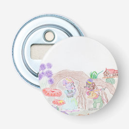 Aangepast Kinder kunstwerk, twee leuke muis, bloem Button Flesopener