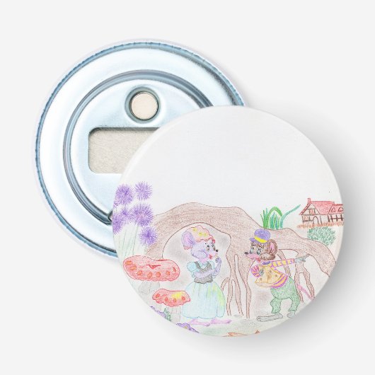 Aangepast Kinder kunstwerk, twee leuke muis, bloem Button Flesopener (Voorkant)