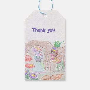 Aangepast Kinder kunstwerk, twee leuke muis, bloem Cadeaulabel