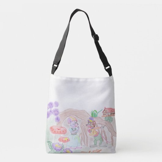 Aangepast Kinder kunstwerk, twee leuke muis, bloem Crossbody Tas (Achterkant)